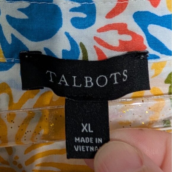 Talbots Blossom Garden Shell Shirt Womens Size XL Colorful Floral Flutter Sleeve - Picture 3 of 8